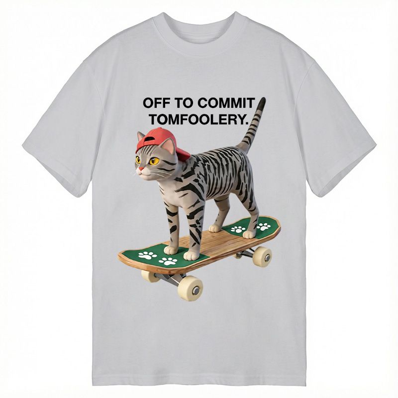 Modecanvas Skateboarding Cat Funny Meme DTG Printing Classic T-Shirt-modecanvas