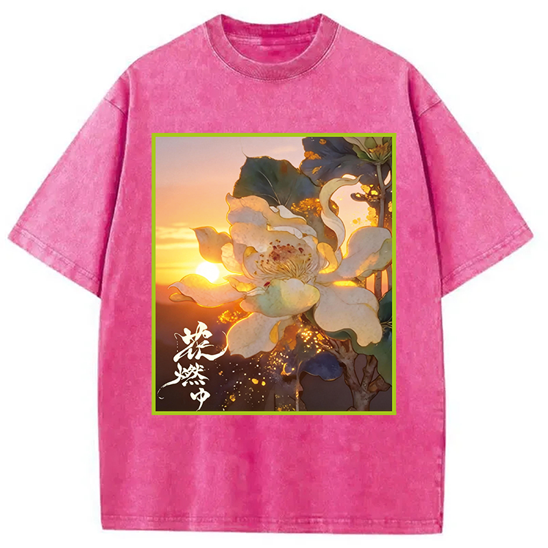 Modecanvas Lotus Adorned With Golden Specks DTG Printing Washed T-Shirt