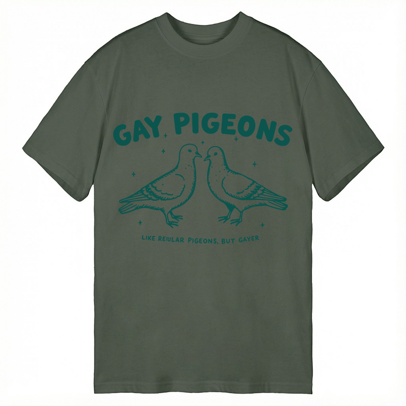 Modecanvas Gay Pigeons Funny LGBTQ Pride DTG Printing Classic T-Shirt-modecanvas