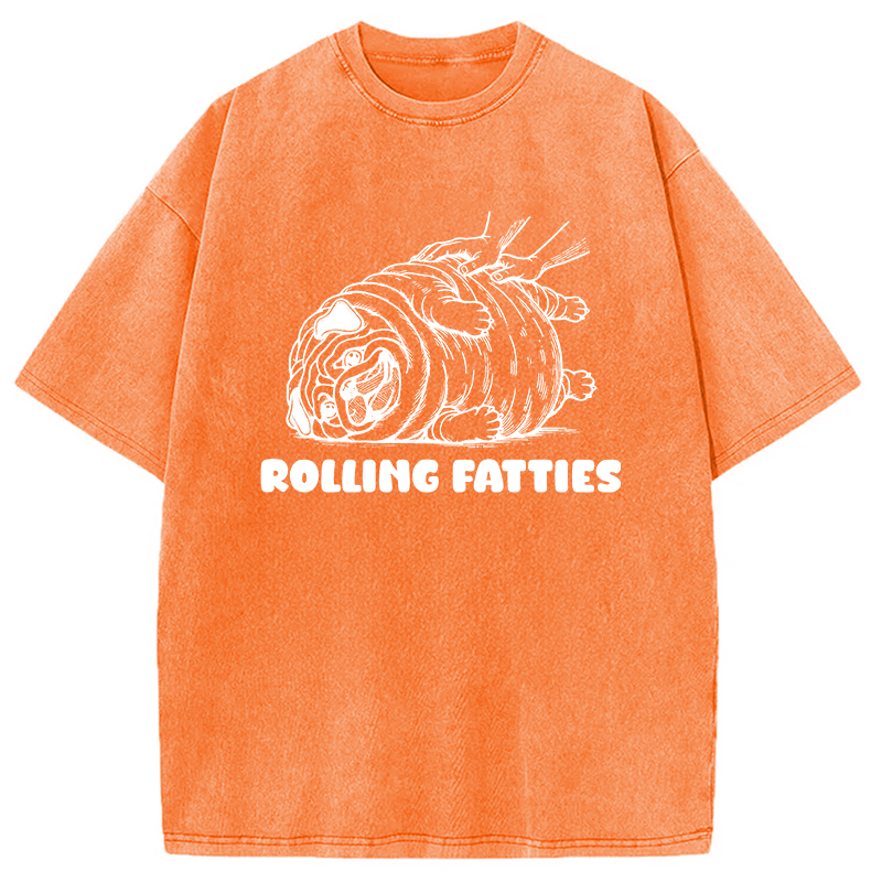 Modecanvas Rolling Fatties Dog Funny Pug Meme Washed T-Shirt