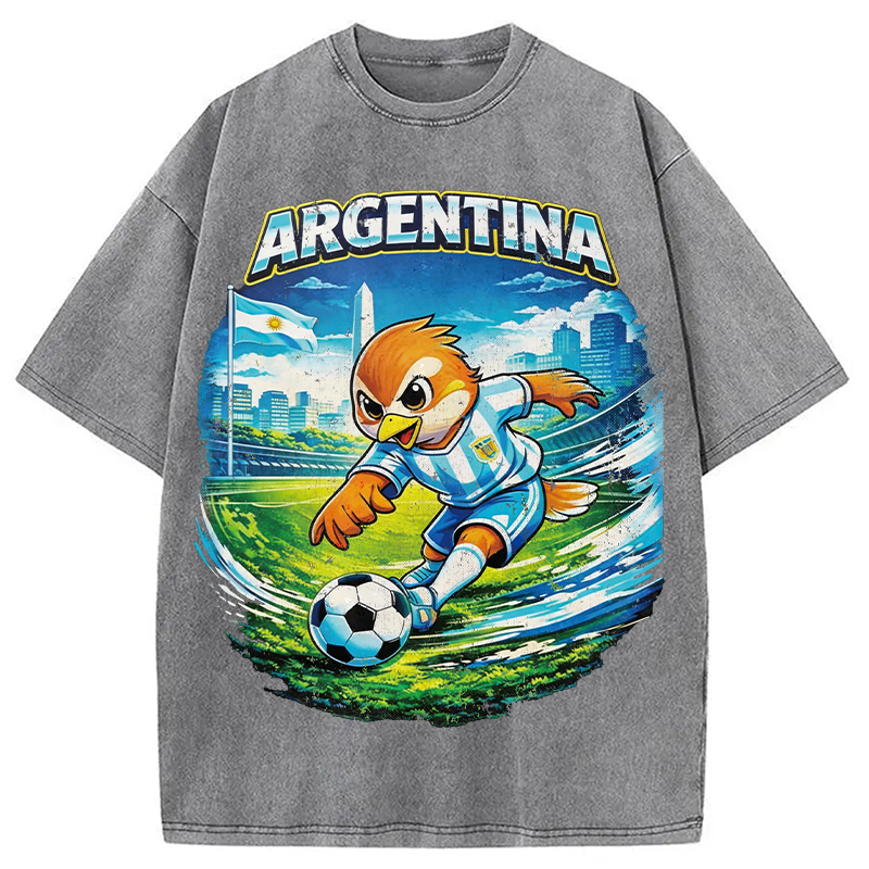 Modecanvas Argentina Rooster Soccer DTG Printing Washed T-Shirt