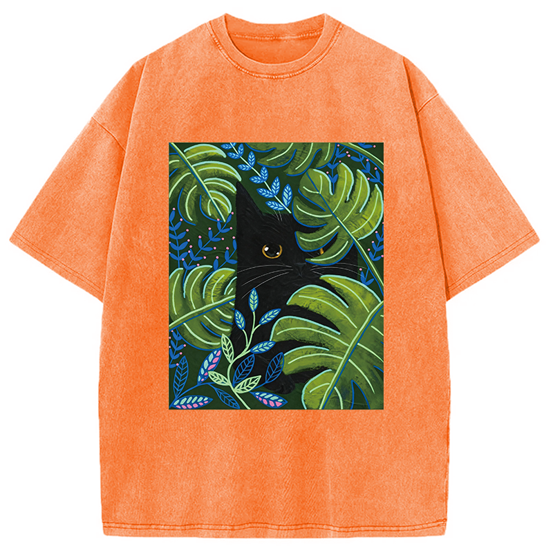 Modecanvas Cat In The Monstera DTG Printing Washed T-Shirt