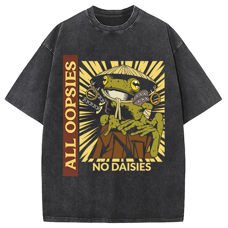 Modecanvas All Oopsies No Daisies Samurai Warrior Frog DTG Printing Washed T-Shirt