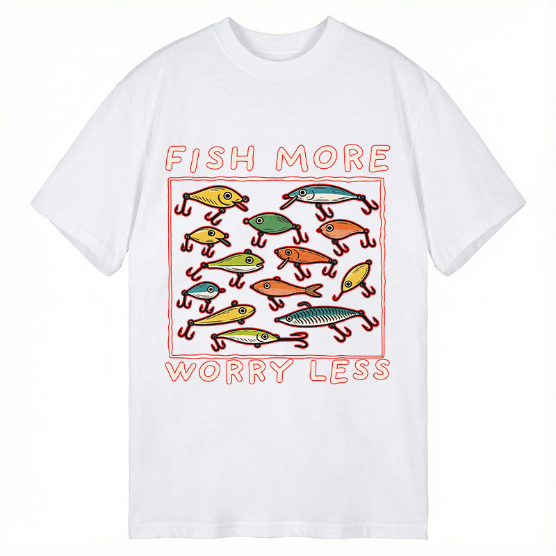 Modecanvas Fish More Worry Less Funny Fishing DTG Printing Classic T-Shirt-modecanvas