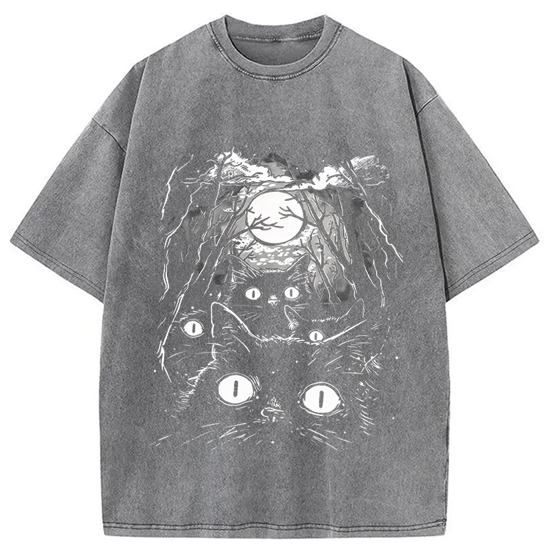 Modecanvas Black Cats Vintage DTG Printing Washed T-Shirt