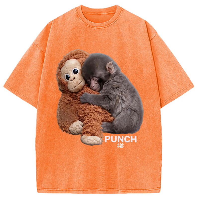 Modecanvas Cute Monkey DTG Printing Washed T-Shirt