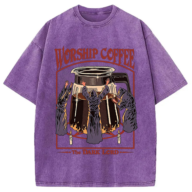 Modecanvas Worship Coffee The Dark Lord DTG Printing Washed T-Shirt