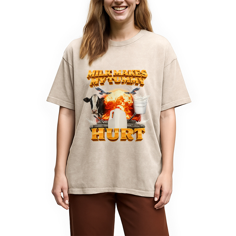 Modecanvas Milk Makes My Tummy Hurt Funny Washed T-Shirt