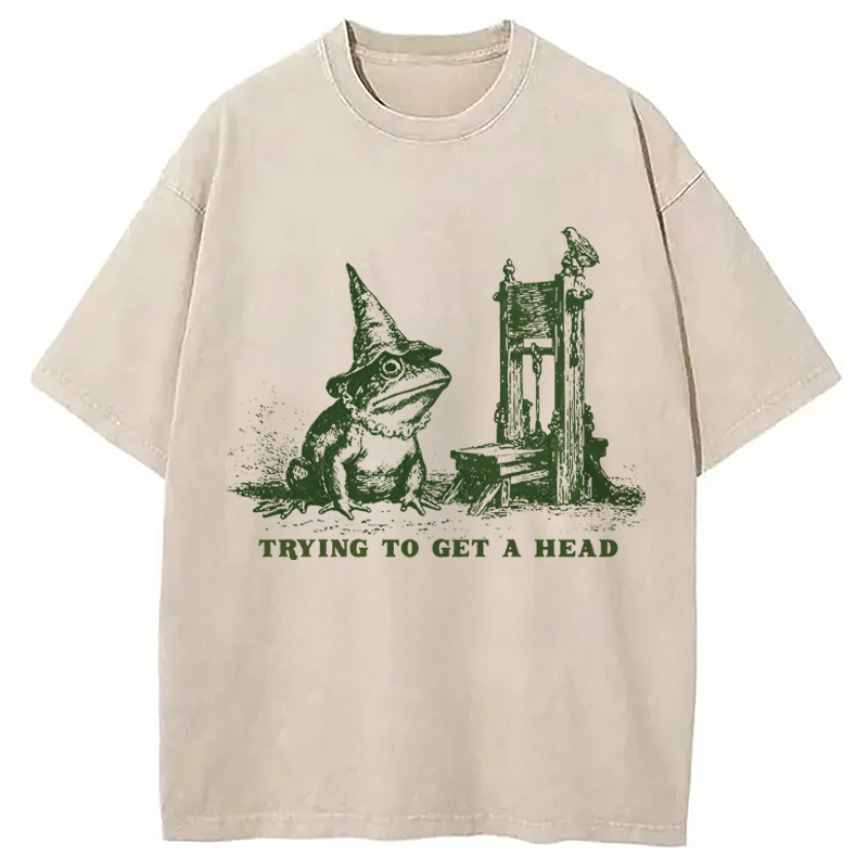 Modecanvas Funny Guillotine Frog DTG Printing Washed T-Shirt