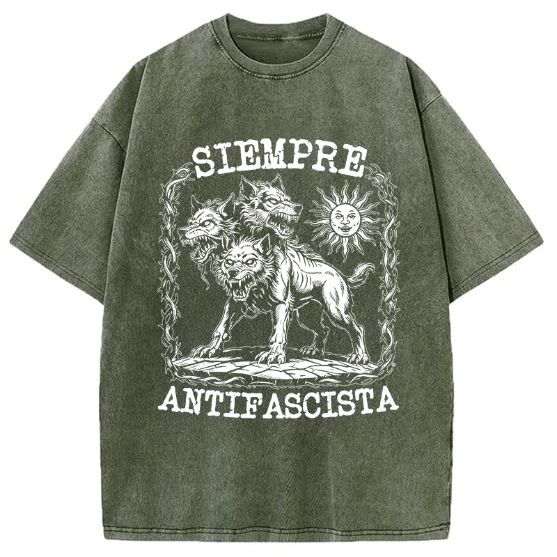 Modecanvas Siempre Antifascista Anti Racist DTG Printing Washed T-Shirt