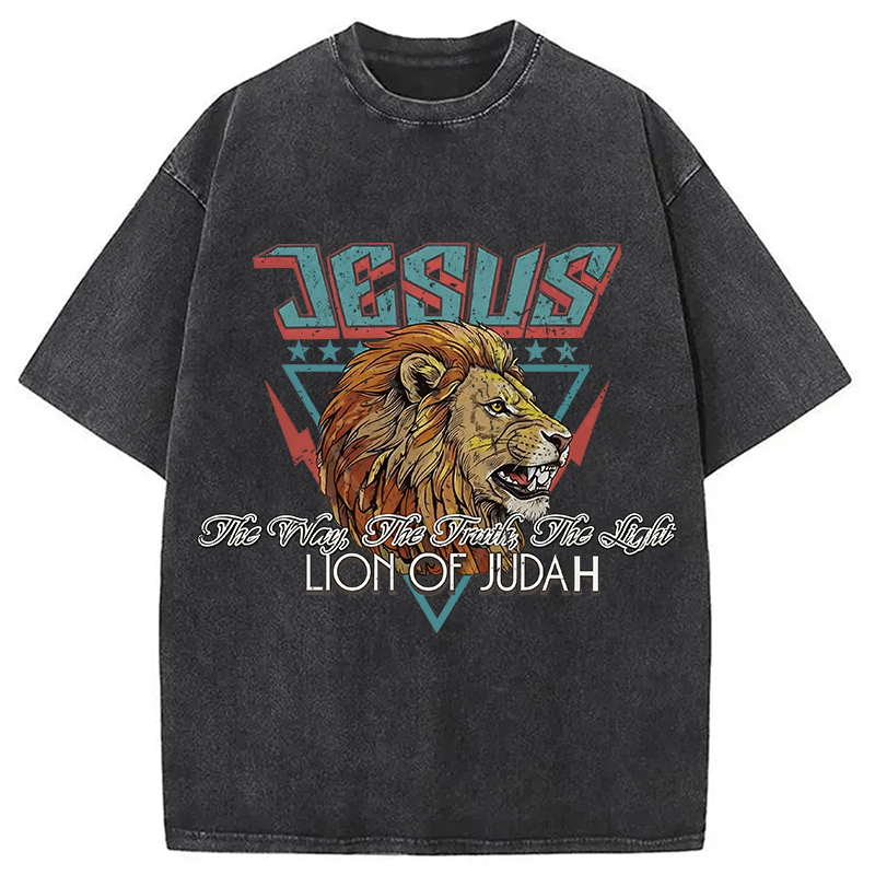 Modecanvas Jesus Lion Of Juda DTG Printing Washed T-Shirt
