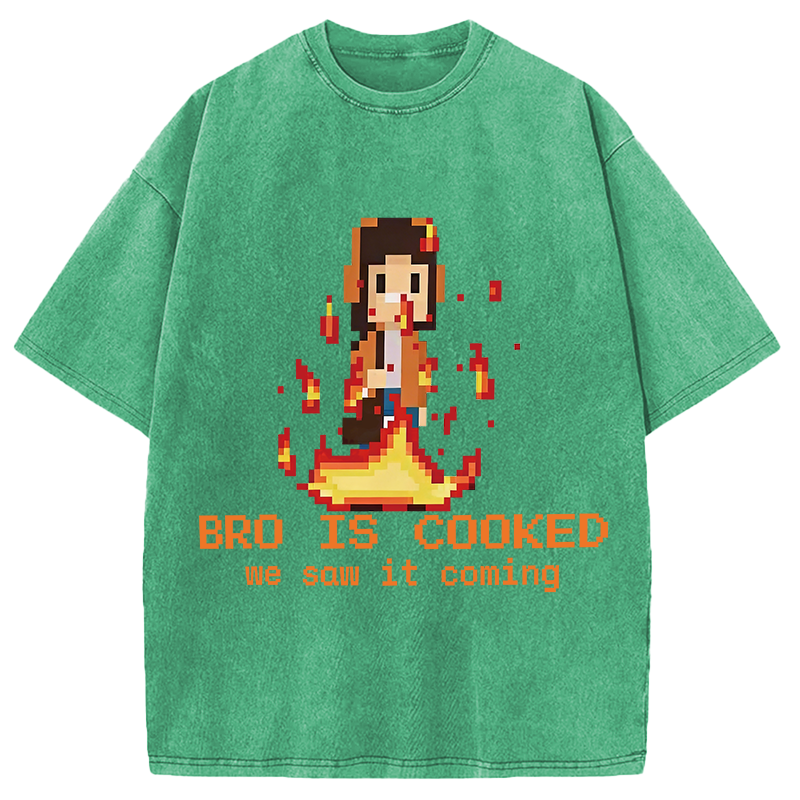 Modecanvas Bro Is Cooked Funny Meme DTG Printing Washed T-Shirt