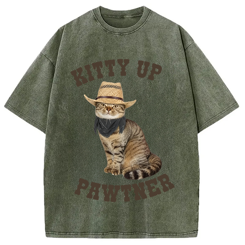 Modecanvas Kitty Up Giddy Up Cat DTG Printing Washed T-Shirt