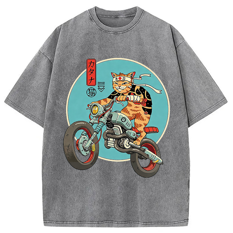 Modecanvas Catana Motorcycle DTG Printing Washed T-Shirt