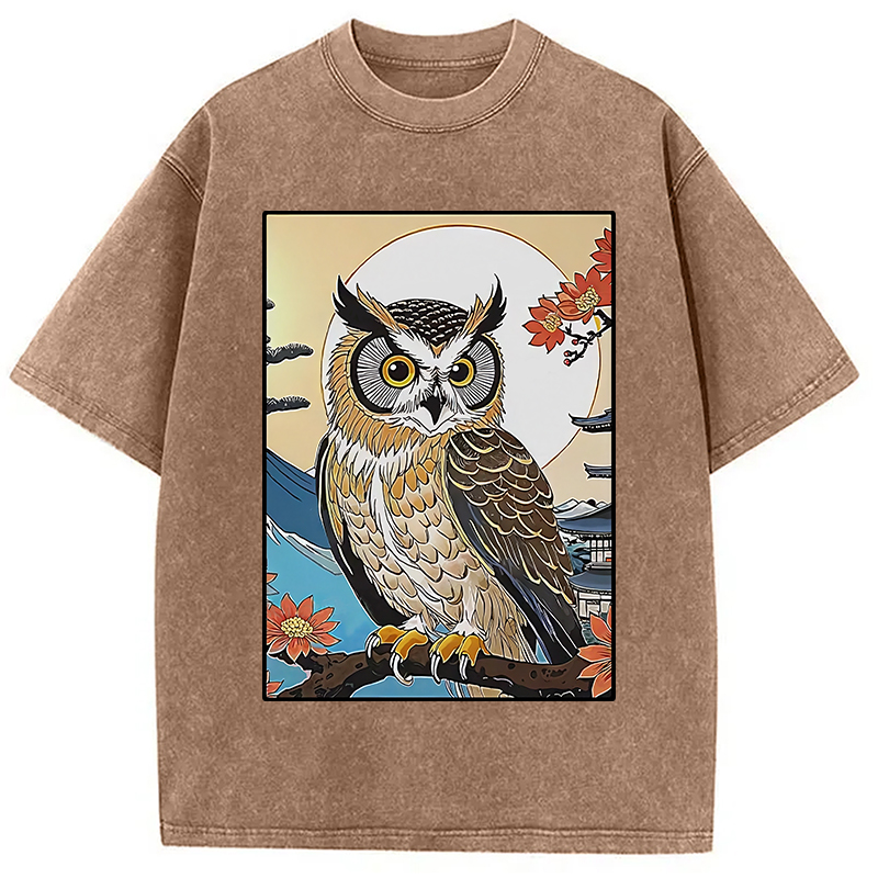 Modecanvas Owl Ukiyo-e Washed T-Shirt