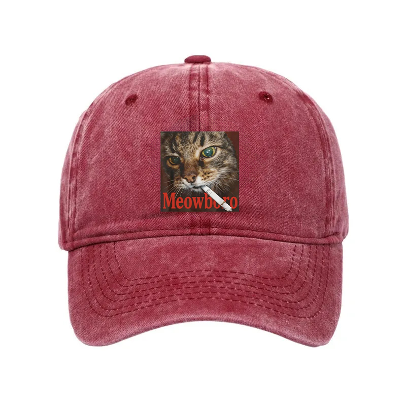 Modecanvas Funny Smoking Cat Meme Washed Cap-modecanvas