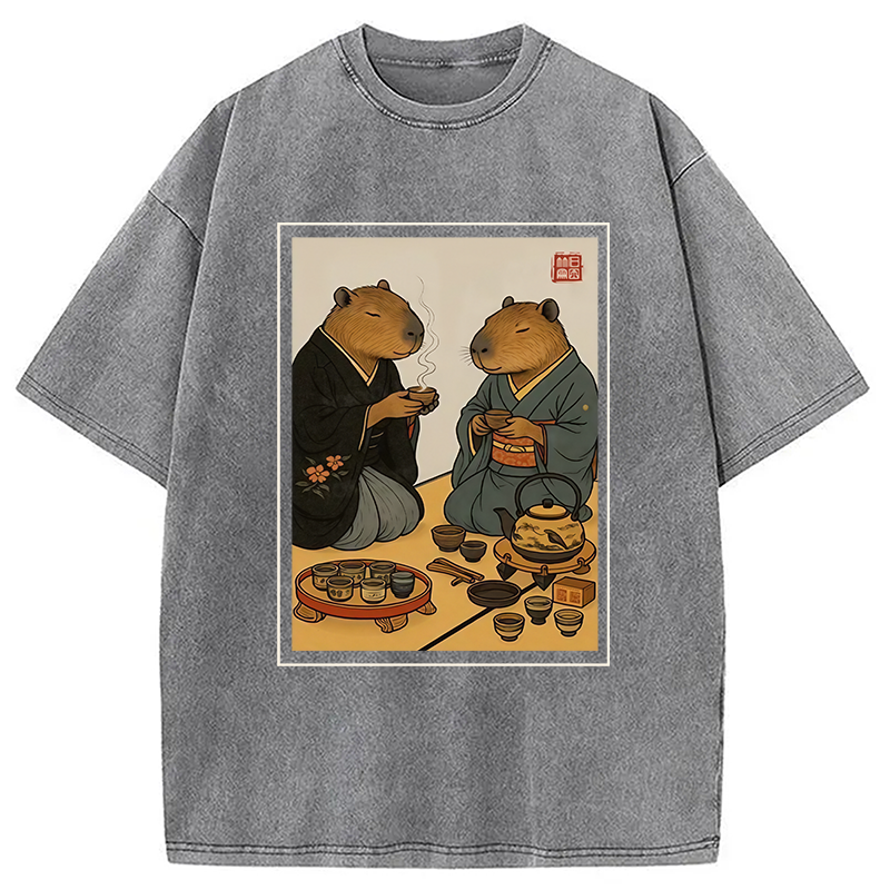 Modecanvas Capybara Tea Ceremony Washed T-Shirt