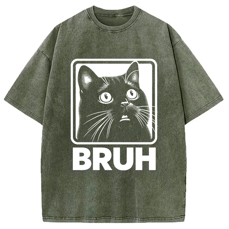 Modecanvas BRUH Cat Washed T-Shirt-modecanvas