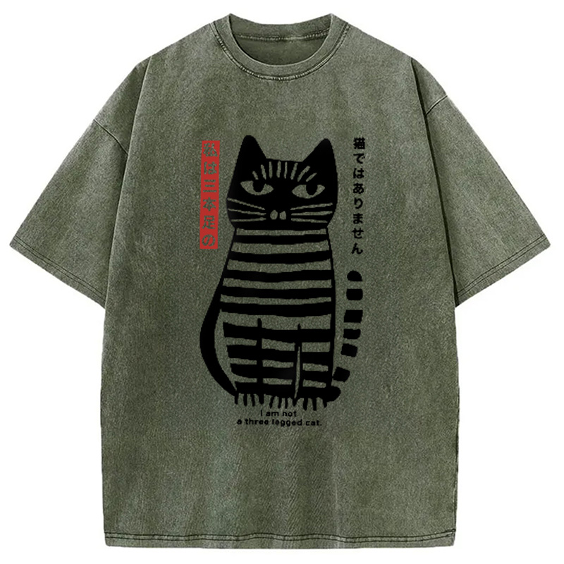 Modecanvas Bold Black and White Cat Washed T-Shirt