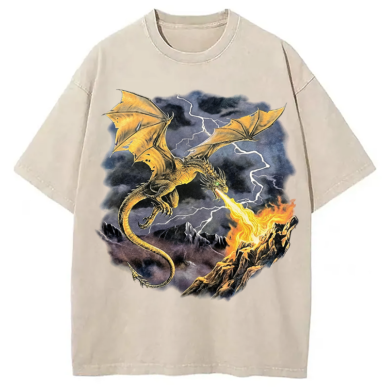 Modecanvas Vintage Dragon DTG Printing Washed T-Shirt