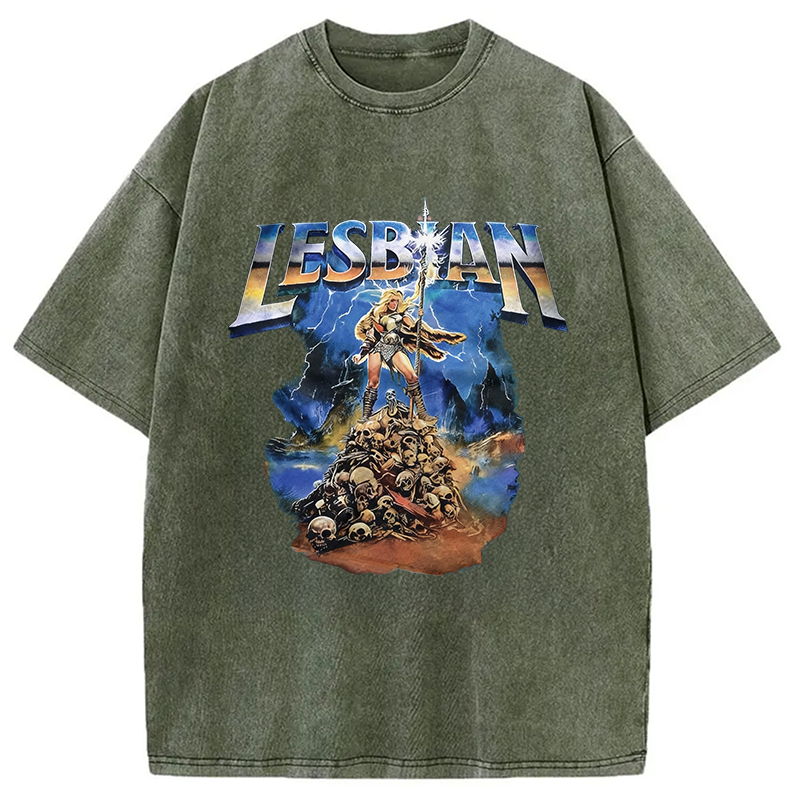 Modecanvas Lesbian Warrior Washed T-Shirt-modecanvas