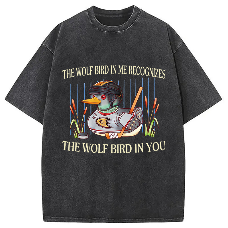 Modecanvas Wolf Bird DTG Printing Washed T-Shirt