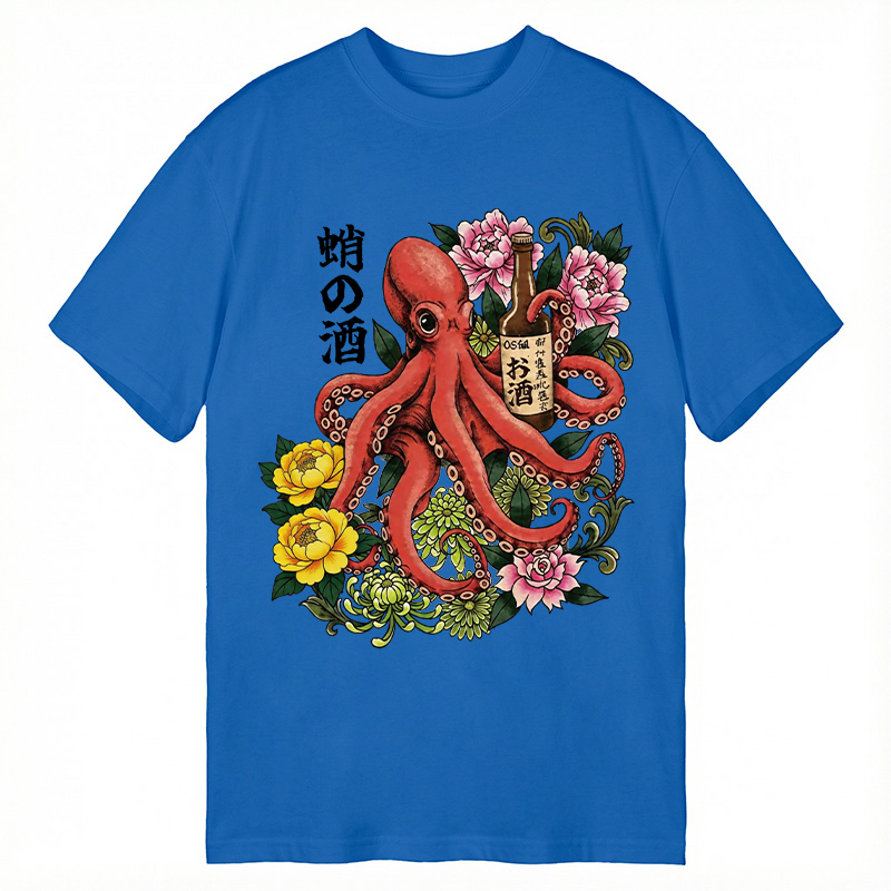 Modecanvas Octopus with Sake Bottle DTG Printing Classic T-Shirt-modecanvas