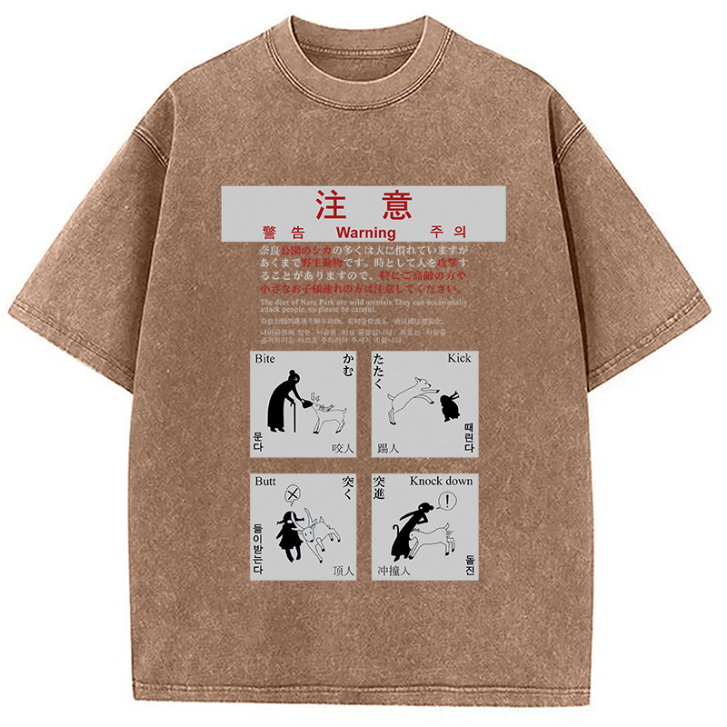 Modecanvas Beware of the Hungry Deer Washed T-Shirt