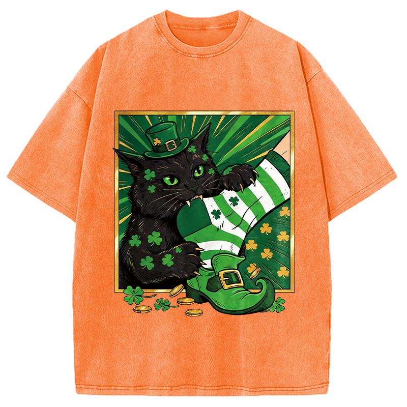 Modecanvas Naughty Cat Bites People DTG Printing Washed T-Shirt