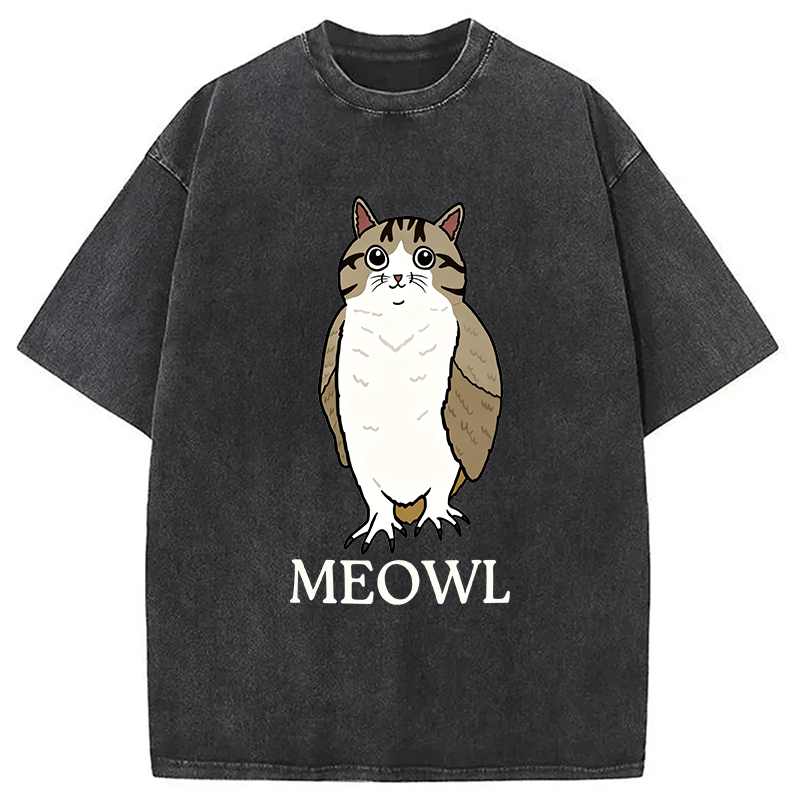 Modecanvas Meowl Meme DTG Printing Washed T-Shirt