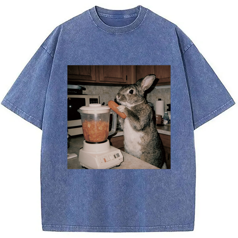 Modecanvas Rabbit Carrot Shake DTG Printing Washed T-Shirt