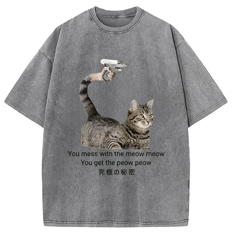 Modecanvas Cat's Secret Weapon Washed T-Shirt-modecanvas