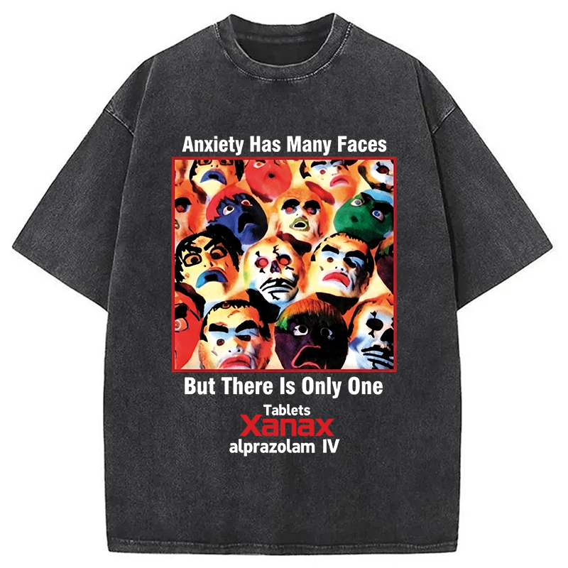 Modecanvas Anxiety Has Many Faces DTG Printing Washed T-Shirt