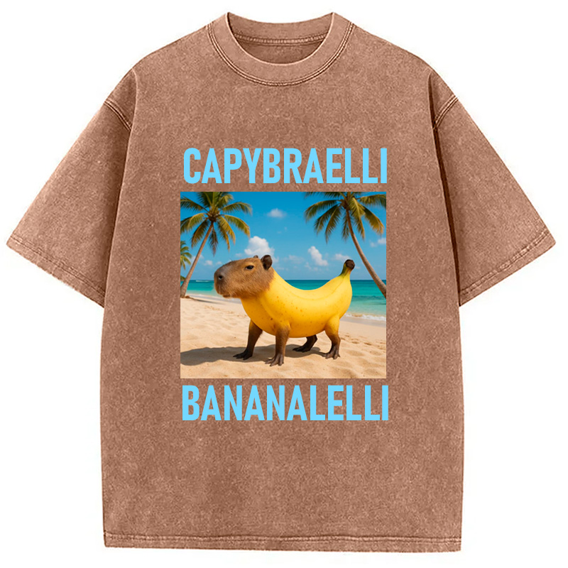 Modecanvas Capybara Banana Brainrot Washed T-Shirt