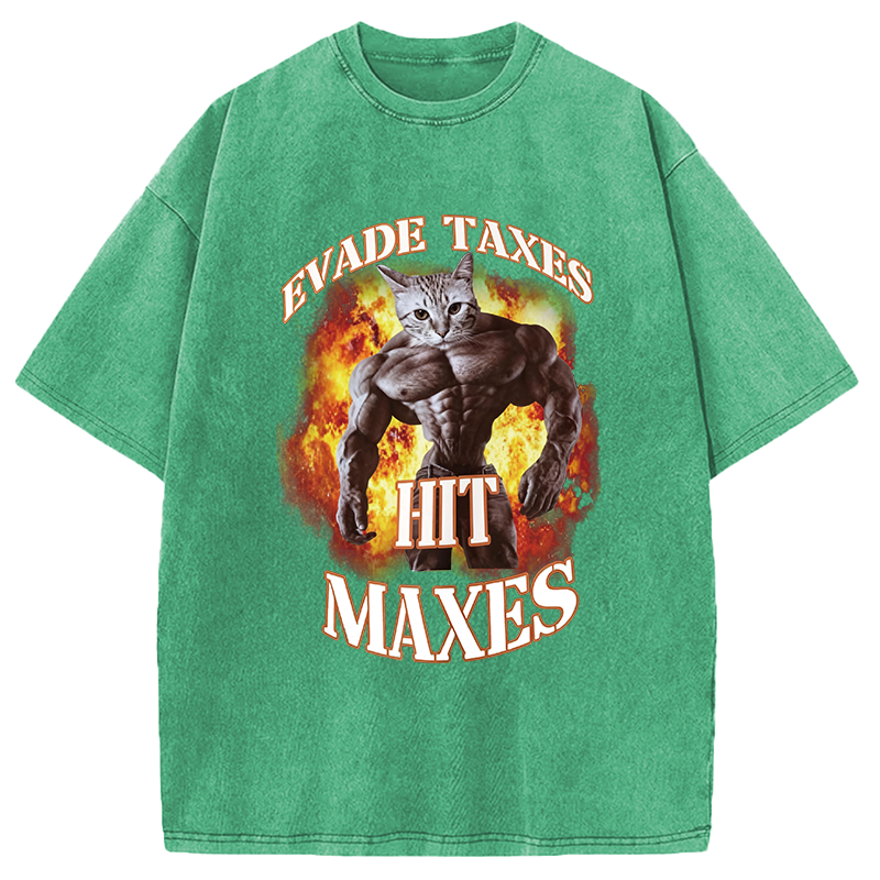 Modecanvas Evade Taxes Hit Maxes Cat Gym Meme DTG Printing Washed T-Shirt