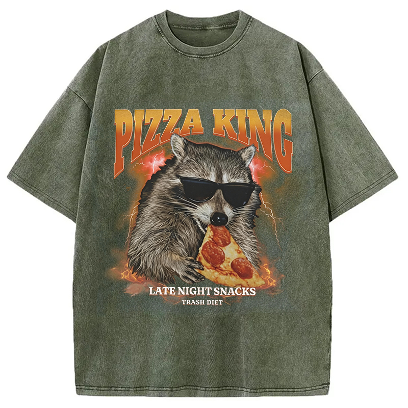 Modecanvas Raccoon Pizza King DTG Printing Washed T-Shirt