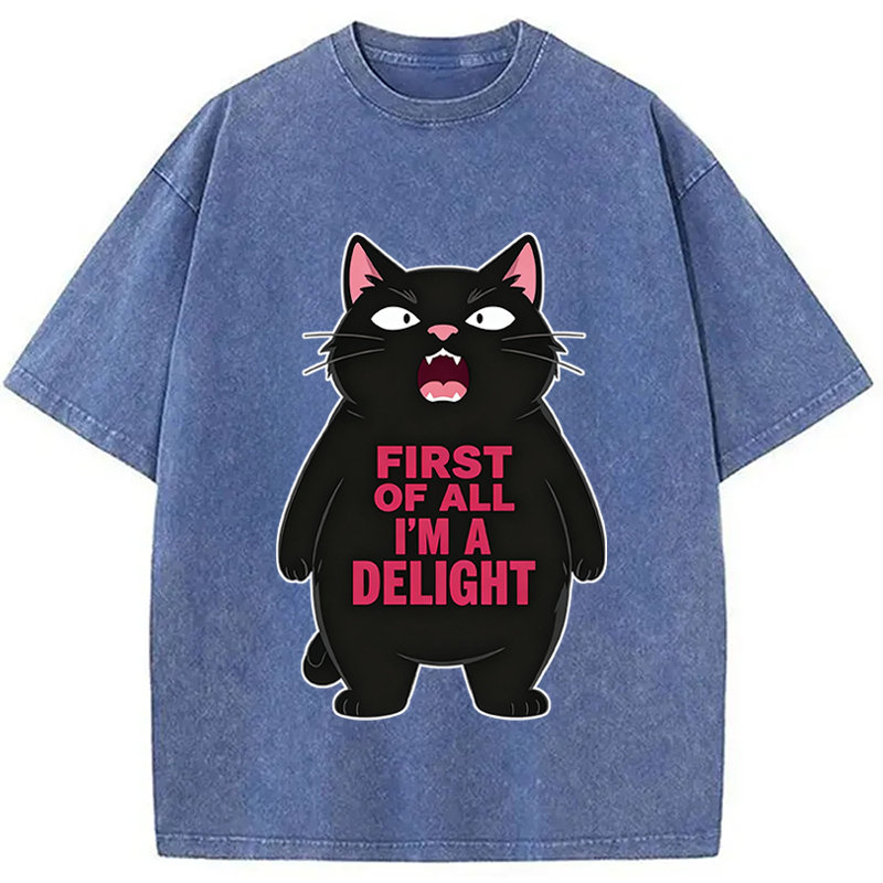 Modecanvas Shouting Black Cat DTG Printing Washed T-Shirt