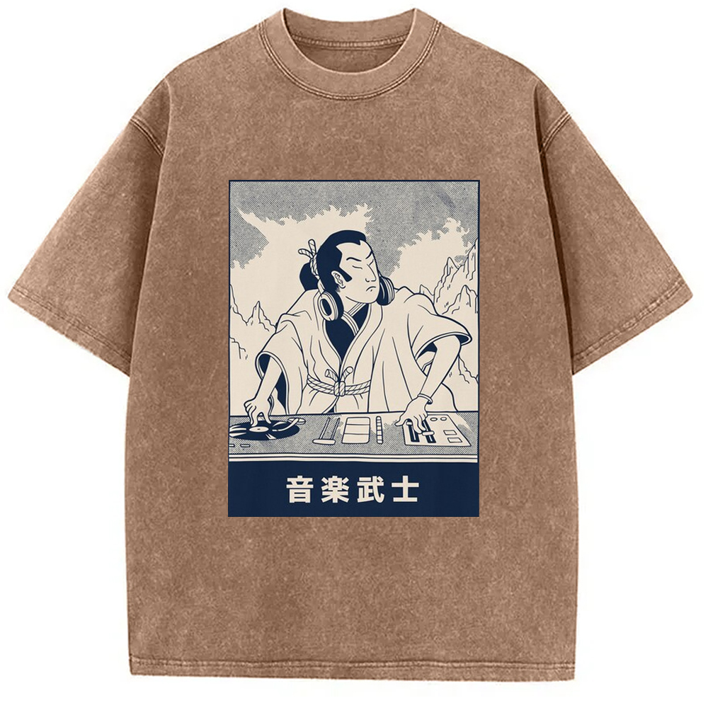Modecanvas Musical Samurai Japanese Washed T-Shirt