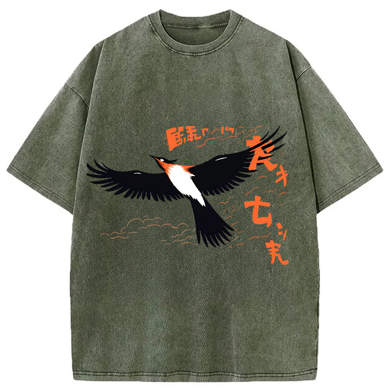 Modecanvas Japanese-Inspired Bird Washed T-Shirt