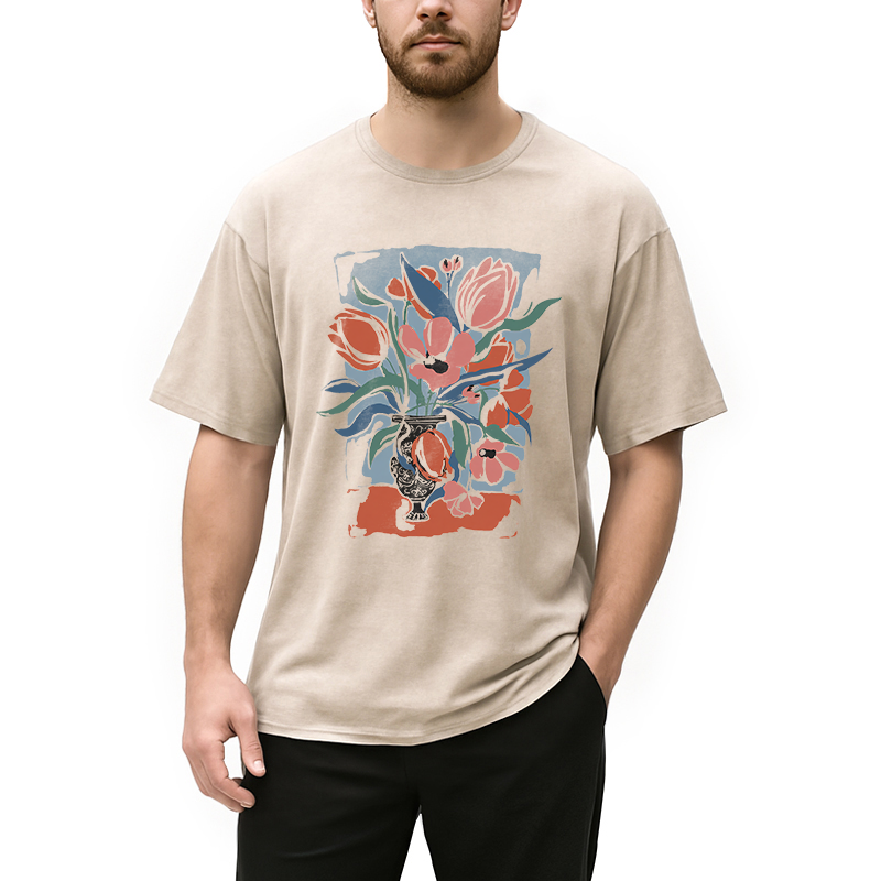 Modecanvas Spring Flower DTG Printing Washed T-Shirt