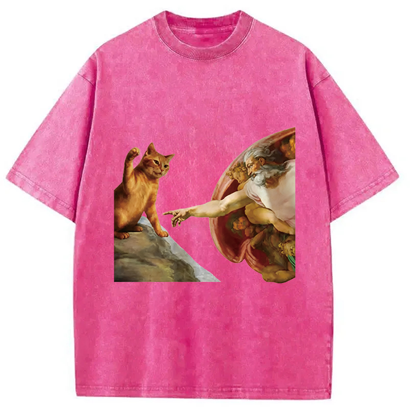 Modecanvas The Creation of Cat Washed T-Shirt-modecanvas