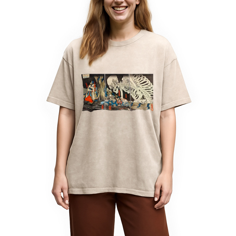 Modecanvas The Witch And The Skeleton Washed T-Shirt