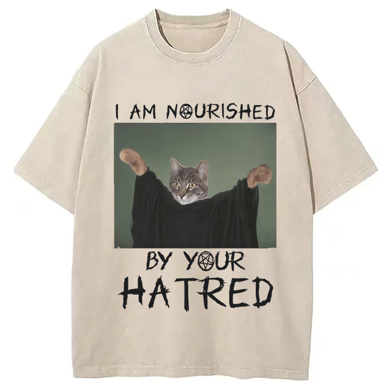 Modecanvas Funny Gothic Cat DTG Printing Washed T-Shirt