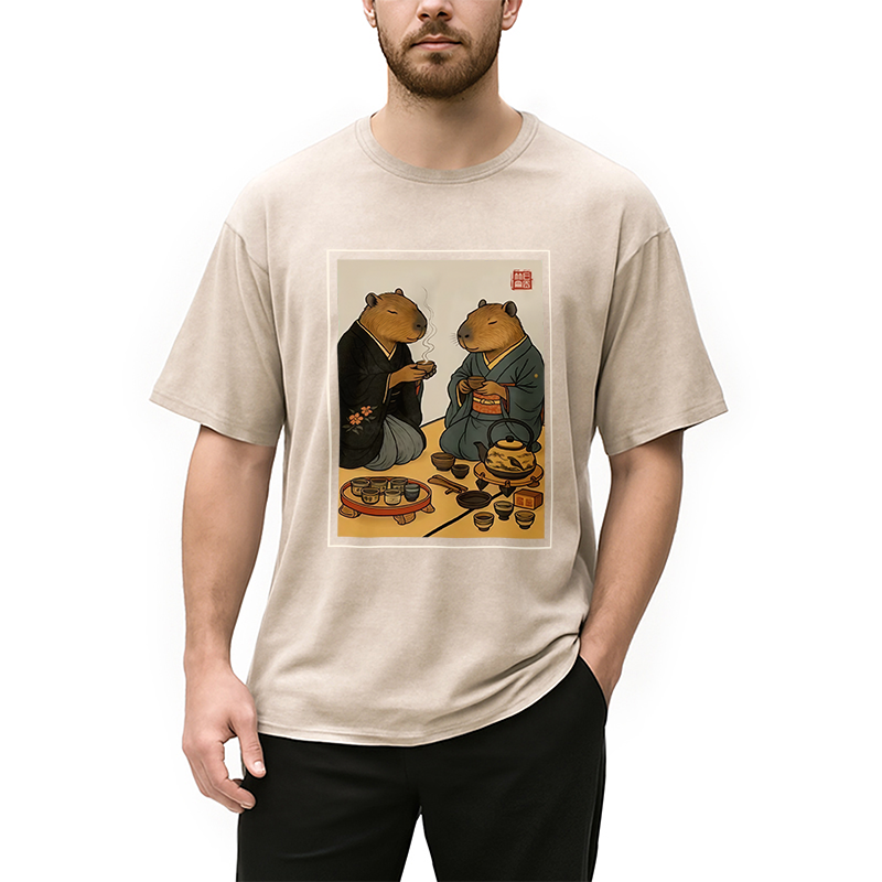Modecanvas Capybara Tea Ceremony Washed T-Shirt