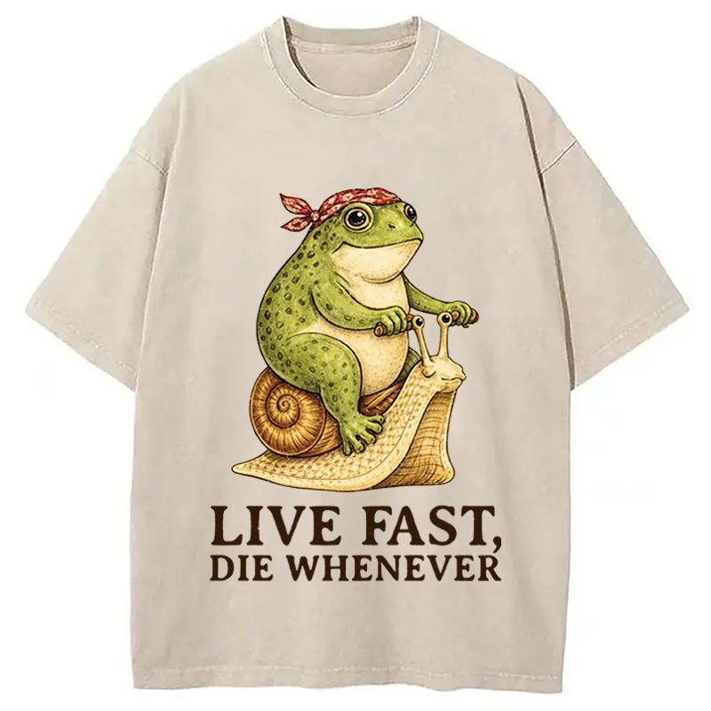 Modecanvas Live Fast Die Whenever DTG Printing Washed T-Shirt