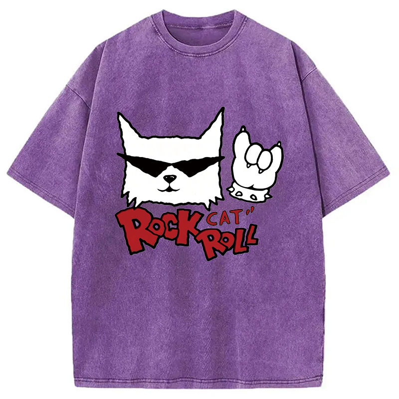 Modecanvas Rock Cat Roll DTG Printing Washed T-Shirt