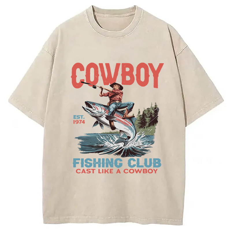 Modecanvas Vintage Cowboy Fish Washed T-Shirt