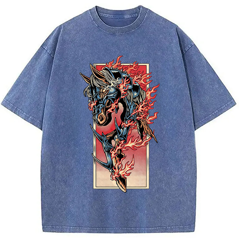 Modecanvas Fire Horse Year DTG Printing Washed T-Shirt