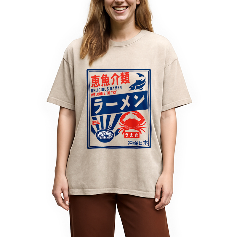 Modecanvas Ramen Japanese Hiragana Washed T-Shirt
