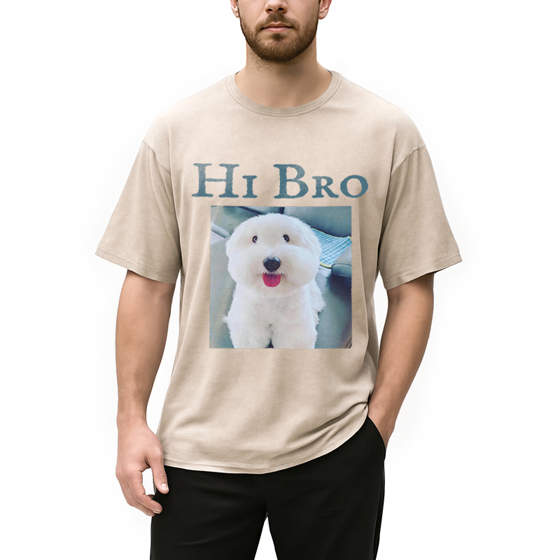 Modecanvas Hi Bro Dog Meme DTG Printing Washed T-Shirt